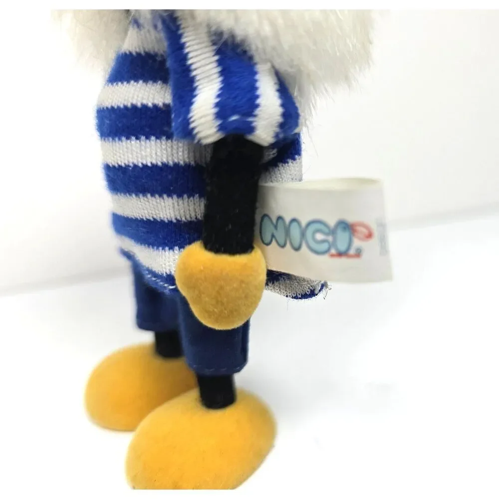 Vintage NICO Flocked Bird Hard Molded Figure Blue Striped Shirt Hat 4